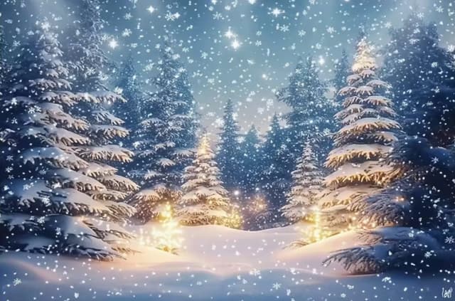 Winterse themawand met besneeuwde dennenbomen